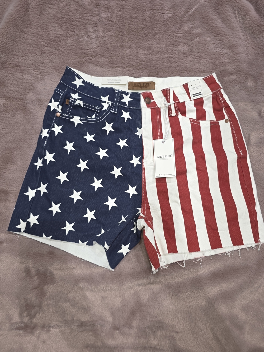 Judy Blue Americana Star & Stripe High-Waist Denim Shorts - Red, White & Blue